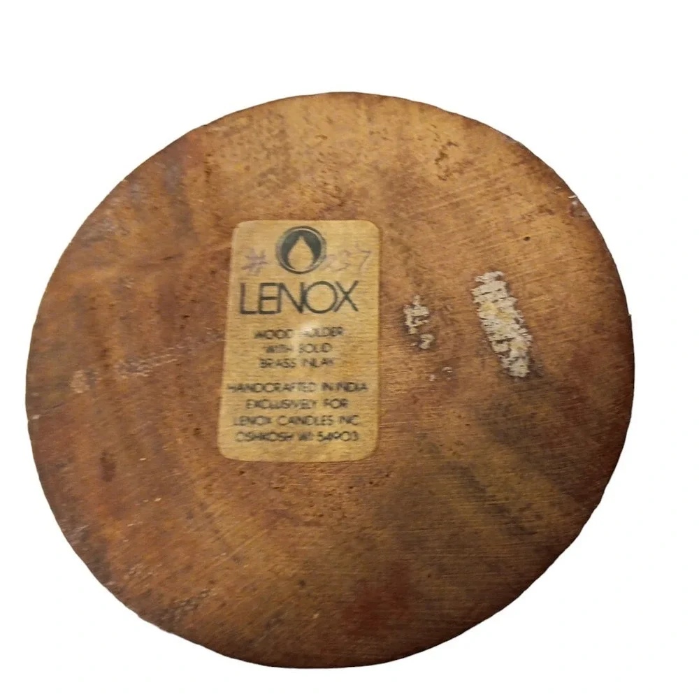Lenox Wood Candle Holder Vintage MCM with Brass Inlaid Accents 3.25